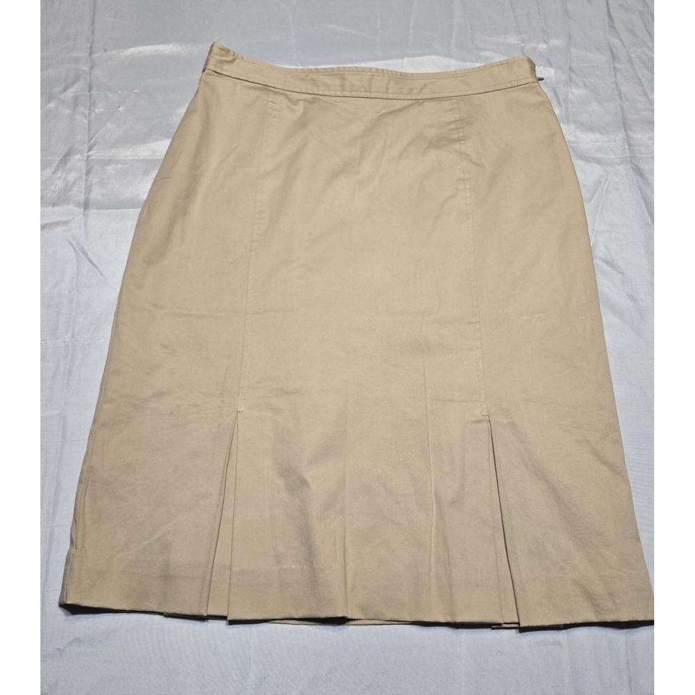 Oscar by Oscar De La Renta Khaki Pleated Lined Skirt 12 Cotton Stretch Vtg Pics!